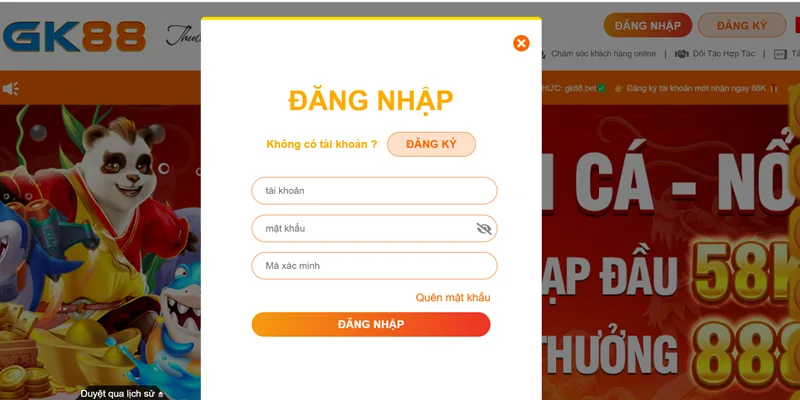 Đăng nhập GK88 trên website